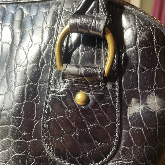 Banana Republic Leather Satchel Bag in Black Crocodile Pattern Brass Details - Picture 3 of 14